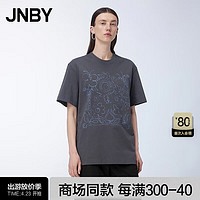 JNBY江南布衣24夏T恤宽松圆领蝴蝶印花棉质5O4112800 031/深灰 XL