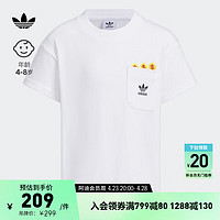 adidas纯棉运动上衣圆领短袖T恤男小童夏季阿迪达斯三叶草 白 104CM