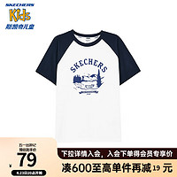 Skechers斯凯奇儿童插肩袖上衣夏季男女童简约短袖T恤衫L224K035 藏青色/002Z 165cm