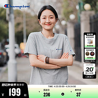 Champion 冠军短袖t恤2024夏季新款女刺绣草写logo纯棉简约果冻色