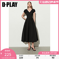 D－PLAY DPLAY2024夏法式风经典黑V领小包袖芭蕾舞分割短袖连衣裙小黑裙女