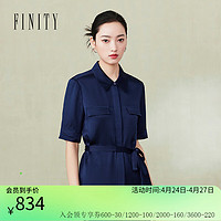 FINITY 菲妮迪 品牌衬衫2024年夏季100%桑蚕丝系带上衣女 宝蓝色 L