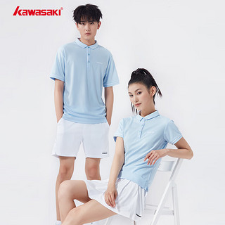 kawasaki川崎羽毛球服女款专业运动短袖翻领速干T恤V2920 冰蓝色 M 