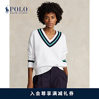 Polo Ralph Lauren 拉夫劳伦 女装 24春夏宽松版棉质板球针织衫RL25650 100-白色/深蓝色/绿色 XS