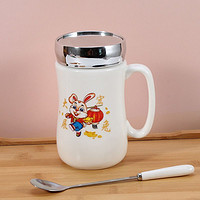 哆蕾咪 卡通创意陶瓷杯子镜面马克杯带盖勺礼品大容量水杯咖啡牛奶杯莲花