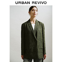 UR2024夏季女时尚高级感暗纹肌理双排扣西装外套UWH140019 绿色 L
