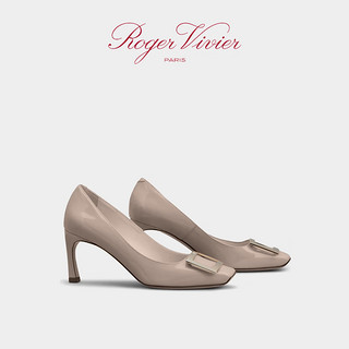 ROGERVIVIER【甄选】/RV女鞋Trompette经典方扣高跟鞋漆皮婚鞋单鞋 肉色 36