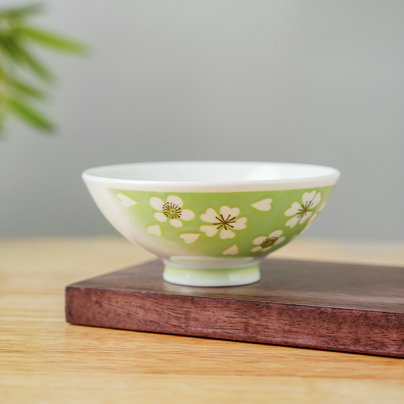 釉下彩简约家用日式复古陶瓷家用碗4.5英寸平成绿樱米饭碗