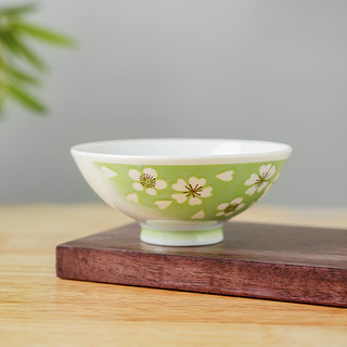 美浓烧 釉下彩简约家用日式复古陶瓷家用碗4.5英寸平成绿樱米饭碗