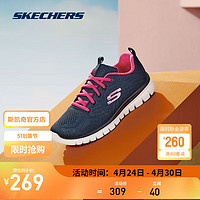 SKECHERS 斯凯奇 女士休闲运动鞋 12615/NVHP 藏蓝/粉色 37