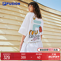 FILA 斐乐 FUSION斐乐潮牌运动短袖T恤男夏多彩情侣印花宽松纯棉上衣女