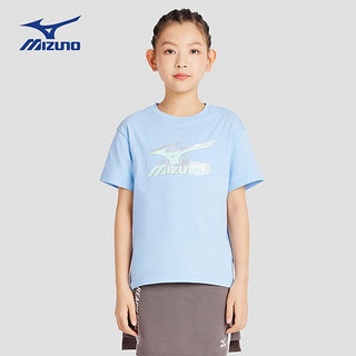 美津浓（MIZUNO）童装夏季短袖运动字母圆领透气上衣简约t恤 群青色 120CM（35-50斤）