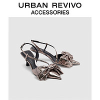URBAN REVIVO2024夏季女士蝴蝶结装饰猫跟空鞋UAWS40072 枪色 37