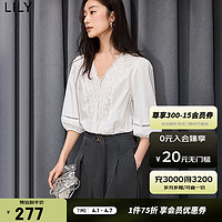 LILY2024夏女装舒适全棉气质温柔浪漫都市通勤套头雪纺衫衬衫 601白色 S