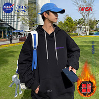 NASA GOOD 连帽卫衣男加绒加厚ins高街美式宽松简约字母上衣男装 黑色 XL