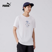 PUMA 彪马 官方 夏季新款男子刺绣休闲圆领短袖T恤 TEAM GRAPHIC 627121 白-02 XS(165/88A)