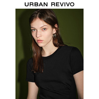 URBAN REVIVO 女收褶开衩圆领修身连衣裙 UWJ740014 黑色 M