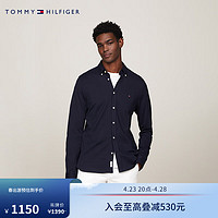 TOMMY HILFIGER 24春季男装纯棉珠地网眼商务净色修身衬衫MW0MW30675 藏青色DW5 L （：140-155斤）