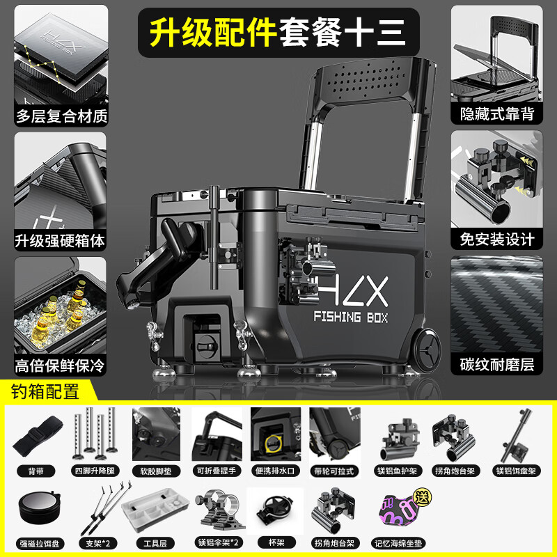 画中仙（HUAZHONGXIAN）画中仙钓箱全套多功能超轻钓鱼箱2022台钓箱可坐渔具装备带轮 36L带轮拐角【双竿款+工具层】