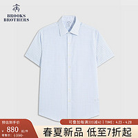 Brooks Brothers BrooksBrothers）男士24春夏经典版免烫府绸格纹短袖正装衬衫 4007-蓝绿格纹 14/H