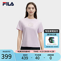 FILA 斐乐 女子针织短袖衫2024夏时尚休闲舒适简约纯棉T恤 秋樱紫-PR 175/92A/XL