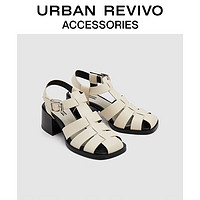 URBAN REVIVO2024夏季女士时尚条带织粗跟凉鞋UAWS40063 米白 37