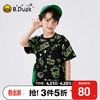 B.Duck小黄鸭童装儿童短袖T恤夏季2024男童夏装半袖中大童上衣 黑色 140cm