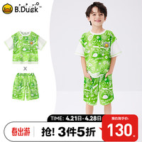 B.Duck【套装】小黄鸭童装男童夏季运动套装儿童小男孩短袖短裤两件 绿色 140cm