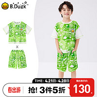 B.Duck【套装】小黄鸭童装男童夏季运动套装儿童小男孩短袖短裤两件 绿色 140cm