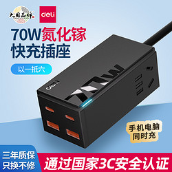 deli 得力 氮化鎵插座70w安全快充小電艙排插充電usb插排辦公家用接線板適用iPhone6-14/iPad/Mac全系