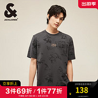 杰克·琼斯（JACK&JONES）男装春夏半袖上衣休闲简约衣身满印纯棉短袖T恤男224101132 E44 黑砂色4月26日 175/96A/M