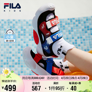 FILA 斐乐 童鞋儿童闪灯鞋2024夏季小童涉水鞋男女童魔术贴凉鞋 黑/火红-BF 28码(内长17.5cm)