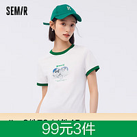 森马（Semir）【多彩T恤合辑】短袖T恤女宽松简约短款字母印花内搭外穿上衣集合 D款典雅猫咪-本白10102 155/80A/S