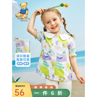 Classic Teddy精典泰迪女童T恤儿童衬衫中小童装夏季薄款上衣夏装衣服 花园小衬衣紫色小女孩 140