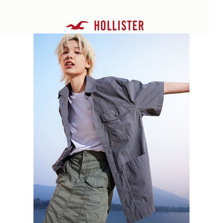 HOLLISTER24春夏宽松短袖工装风衬衫上衣男女装 358314-1 深灰色 S (175/92A)