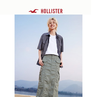 HOLLISTER24春夏宽松短袖工装风衬衫上衣男女装 358314-1 深灰色 S (175/92A)