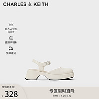 CHARLES & KEITH CHARLES&KEITH24;春季英伦风一字扣厚底包头凉鞋CK1-70580220 粉白色Chalk 39