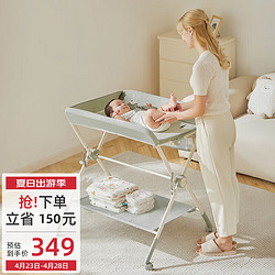 mloong 曼龍 嬰兒尿布臺新生兒護理臺多功能尿布可移動折疊嬰兒床比爾綠N01