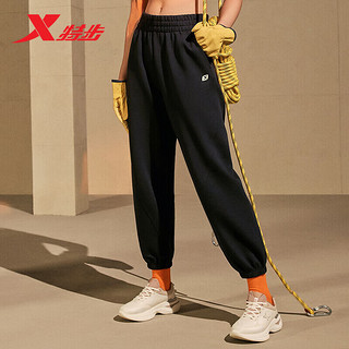 XTEP 特步 运动裤女针织长裤跑步健身户外876128630018 正黑色 2XL