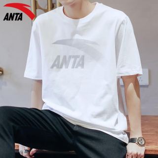 ANTA 安踏 短袖t恤男装夏季圆领时尚大logo舒适透气跑步健身上衣运动服饰男 -3纯净白/浅灰 L/175