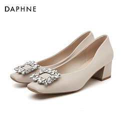 DAPHNE 達芙妮 方頭粗跟高跟鞋軟底夏季爆款女鞋輕奢氣質時尚百搭