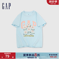 Gap女童2024夏季纯棉logo印花圆领短袖T恤儿童装上衣890394 天蓝色 140cm(M)亚洲尺码