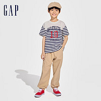 Gap男童2024春季纯棉条纹海军风logo短袖T恤儿童装上衣890481 蓝白条纹 150cm(L) 亚洲尺码
