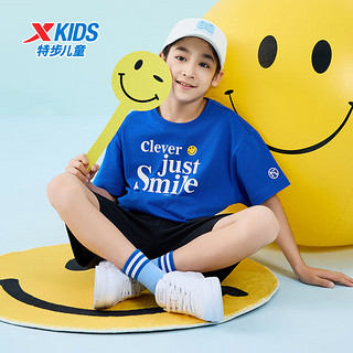 特步（XTEP）童装儿童短袖T恤男童夏装夏季大童透气运动上衣 皇家蓝 175cm