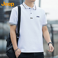 Jeep 吉普 T恤男短袖夏季Polo商务休闲衫男士潮流凉感衣服男装 白色 4XL