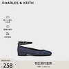 CHARLES & KEITH CHARLES&KEITH24春季纯色平底腕带芭蕾舞鞋单鞋子女鞋女士CK1-70381032 DARK BLUE深蓝色 36