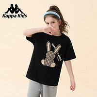 KAPPA KIDS儿童t恤女童短袖纯棉中大童装夏季宽松圆领打底衫 黑色 150丨适合身高140cm-150cm