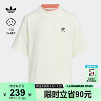 adidas印花纯棉运动上衣短袖T恤男大童儿童夏季阿迪达斯三叶草 象牙白 170CM