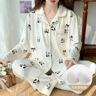 婧麒（JOYNCLEON）月子服春秋产后哺乳睡衣女怀孕期喂奶胸垫一体家居服套装 小熊猫 L码