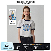 Teenie Weenie小熊女装2024春夏时髦撞色圆领短袖T恤印花上衣 白色 165/M